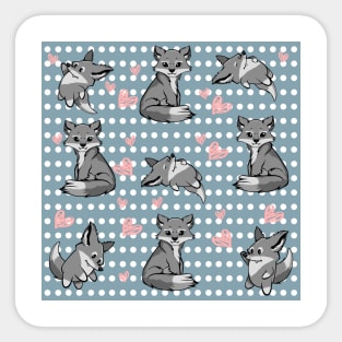 Cute Kawaii Wolves and Wolf Hearts Sticker